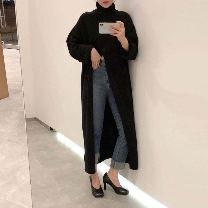 センタースリットタートルニットワンピ 200592