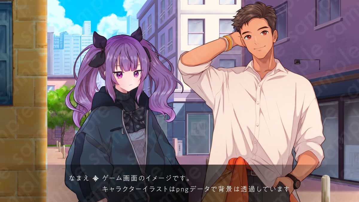 立ち絵素材】ツンデレな雰囲気の紫ツインテールの女子高校生のイラスト