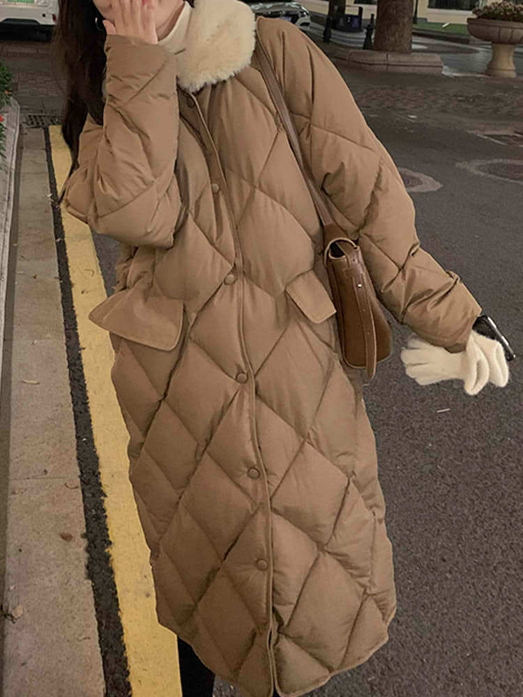 即納】1点限定 ファーカラーキルティングダウンコート 大人かわいい