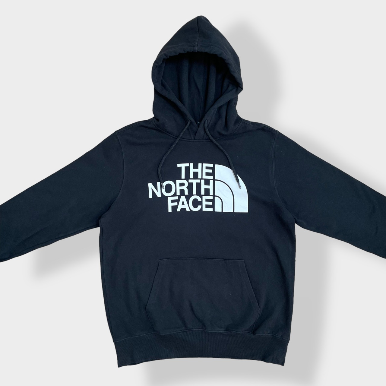 【THE NORTH FACE】ロゴ プリント パーカー プルオーバー スウェット フーディー hoodie アウトドア M ノースフェイス 黒 us古着