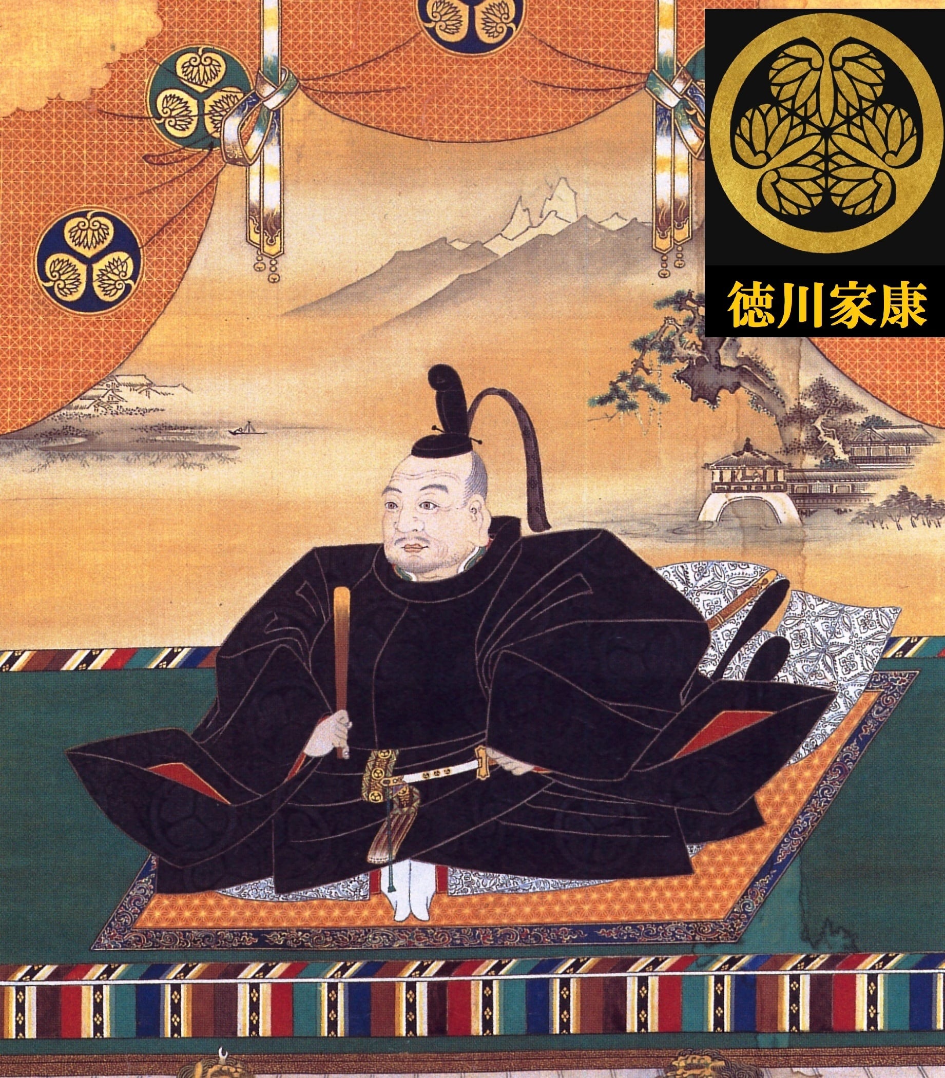 天下泰平】徳川家康 黒硝子（金色）のキーホルダー | グリーミングハウス
