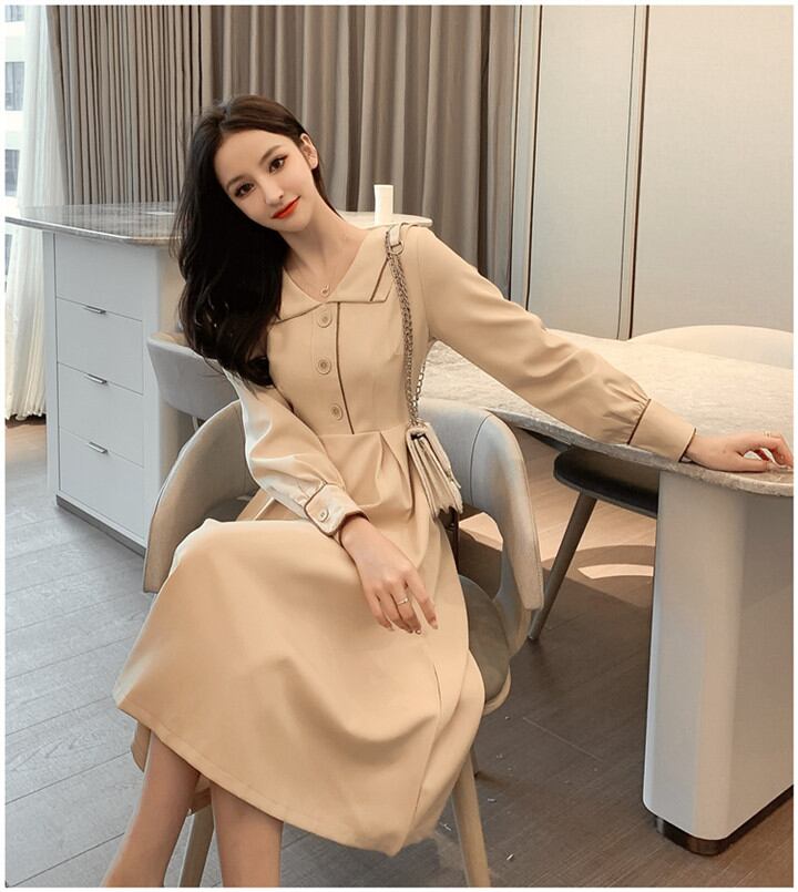 秋 新作 ウエスト スリム 気質 エレガント カジュアル 中・長セクション シンプル ワンピース