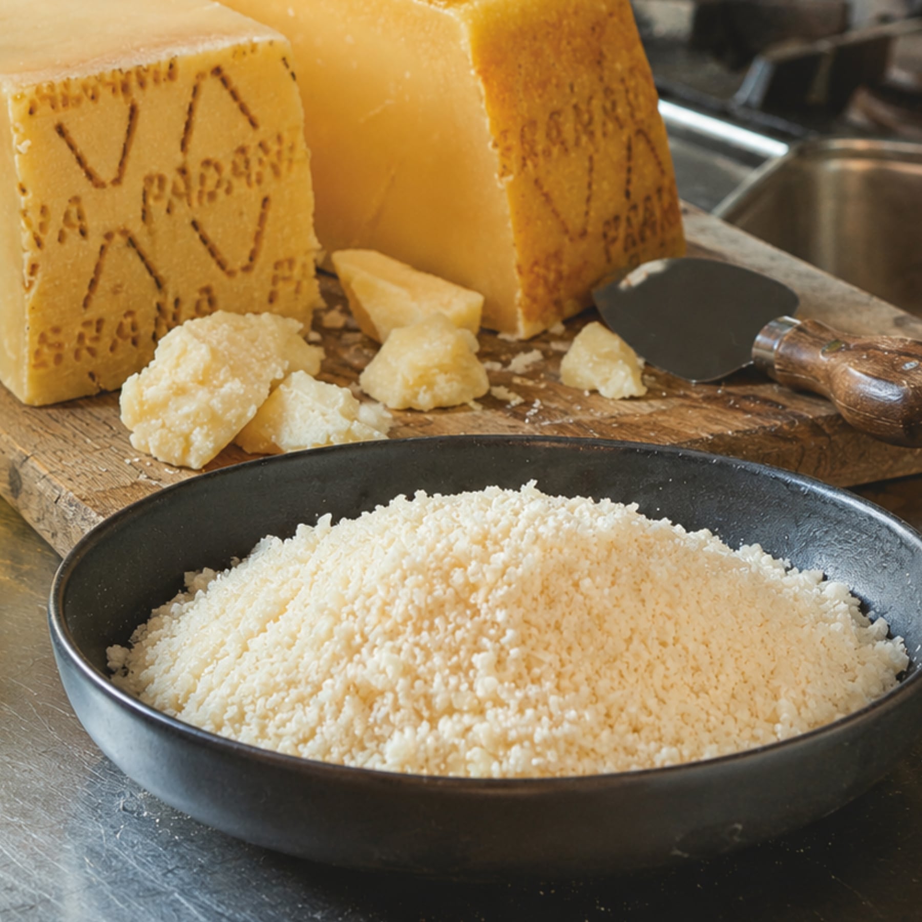 グラナパダーノ DOP 粉チーズ 2kg|18ヶ月熟成 グラスフェッド セルロース不使用 業務用 大容量 削りたて ナチュラルチーズ イタリア産 パスタ ピザ グラタン サラダ用 Grana Padano DOP Grated Cheese
