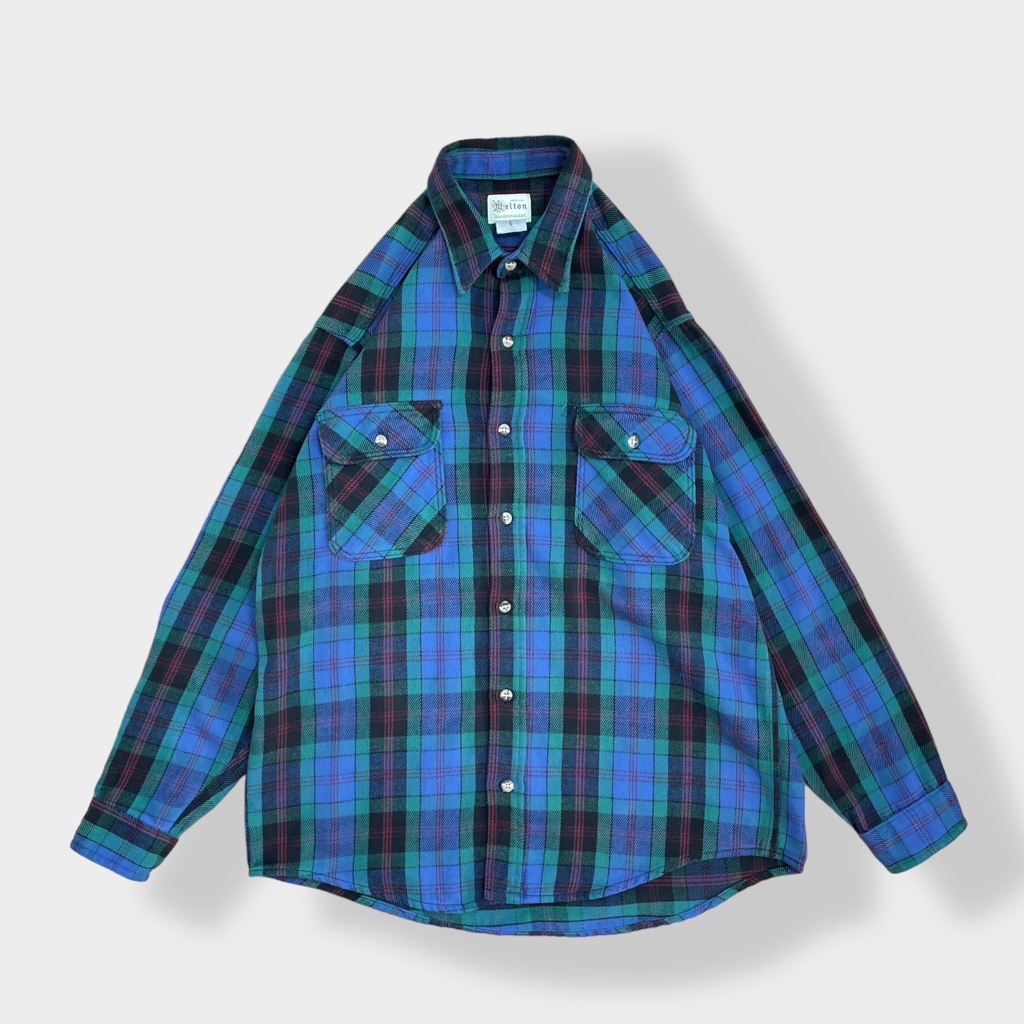 【ペンドルトン】90s タータン チェック シャツ ネルシャツ 青 M USA製