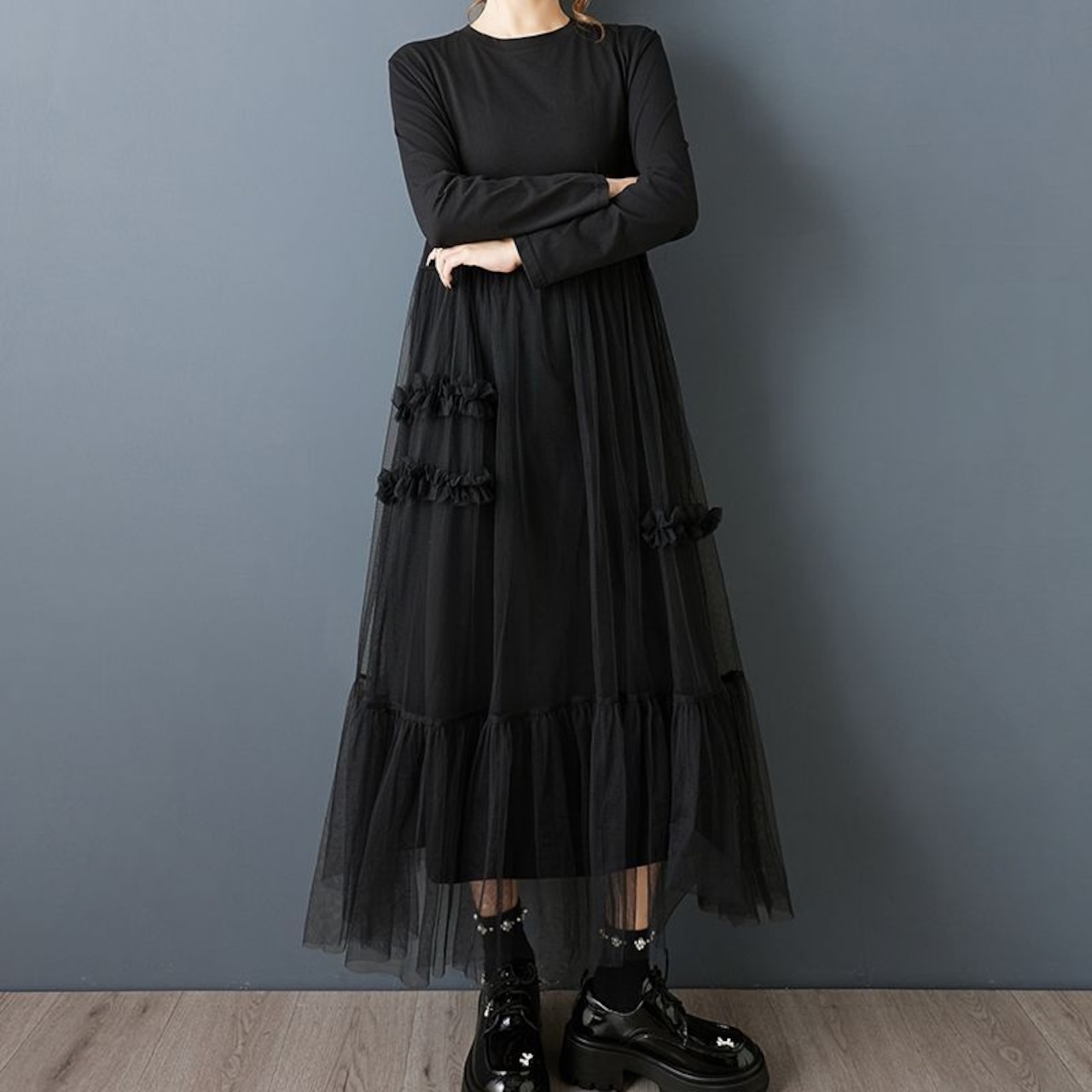 チュール 装飾 ワンピース 00327