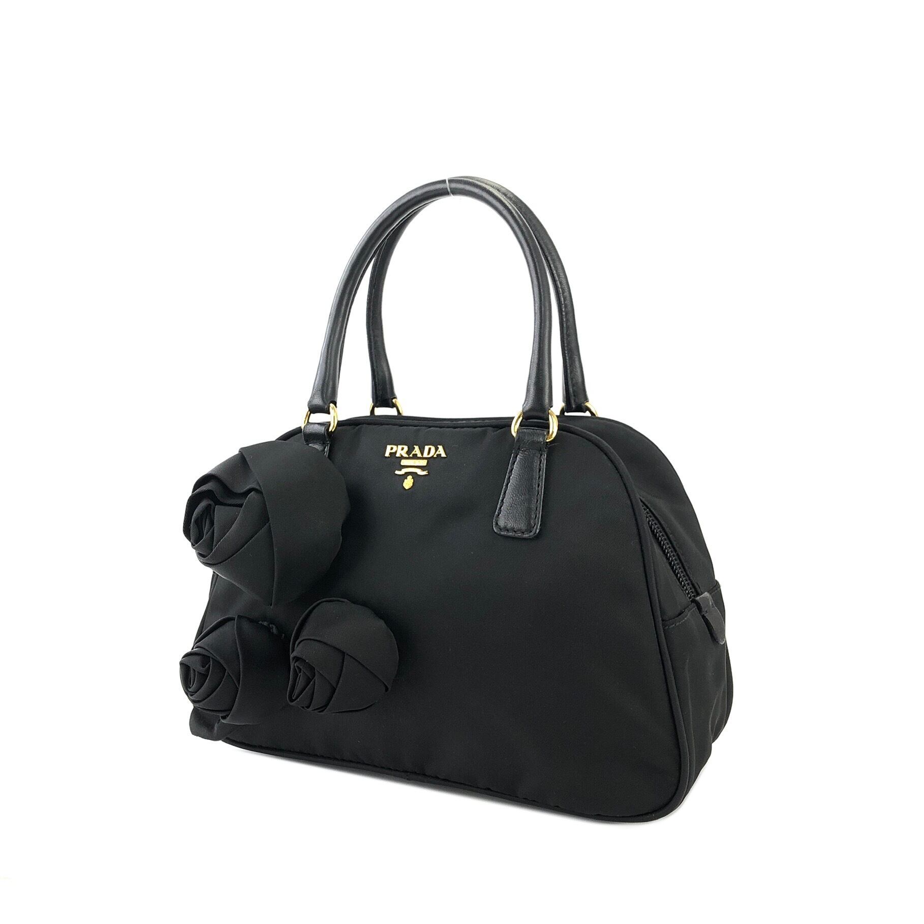 PRADA プラダ トライアングルロゴ コサージュ レザー×ナイロン PRADA プラダ トライアングルロゴ コサージュ レザー×ナイロン