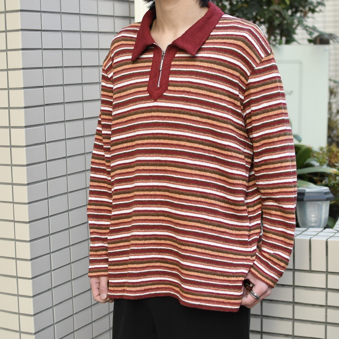 half zip design border knit polo