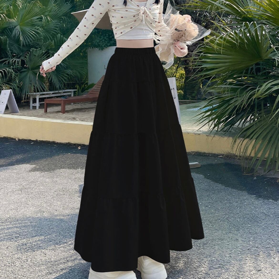 フレアロングティアードスカート