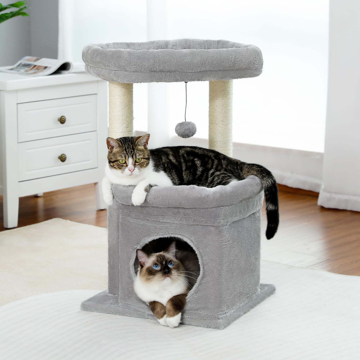 【数量限り】PAWZ Road キャットタワー ミニ 猫タワー 小型 低い 小さめ スリム 据え置き 人気 爪研ぎ 麻紐 猫のおもちゃ コンパクト 省スペース 頑丈 安全 猫ハウス - 68cm グレー