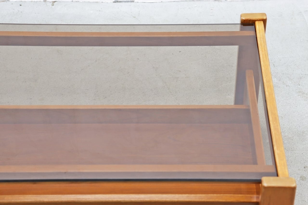 ヴィンテージ チーク無垢材 ガラス センターテーブル モダン 北欧デザイン ヴィンテージ チーク無垢材 ガラス センターテーブル モダン 北欧