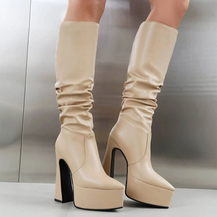 【size26.5cmあり】ポインテッドトゥウェーブロングブーツ14cm全3色