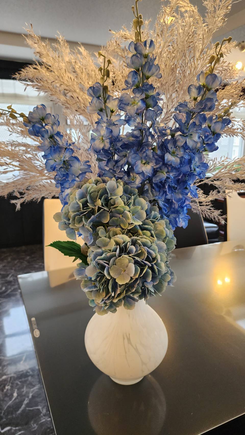 花瓶アレンジメント ブルー