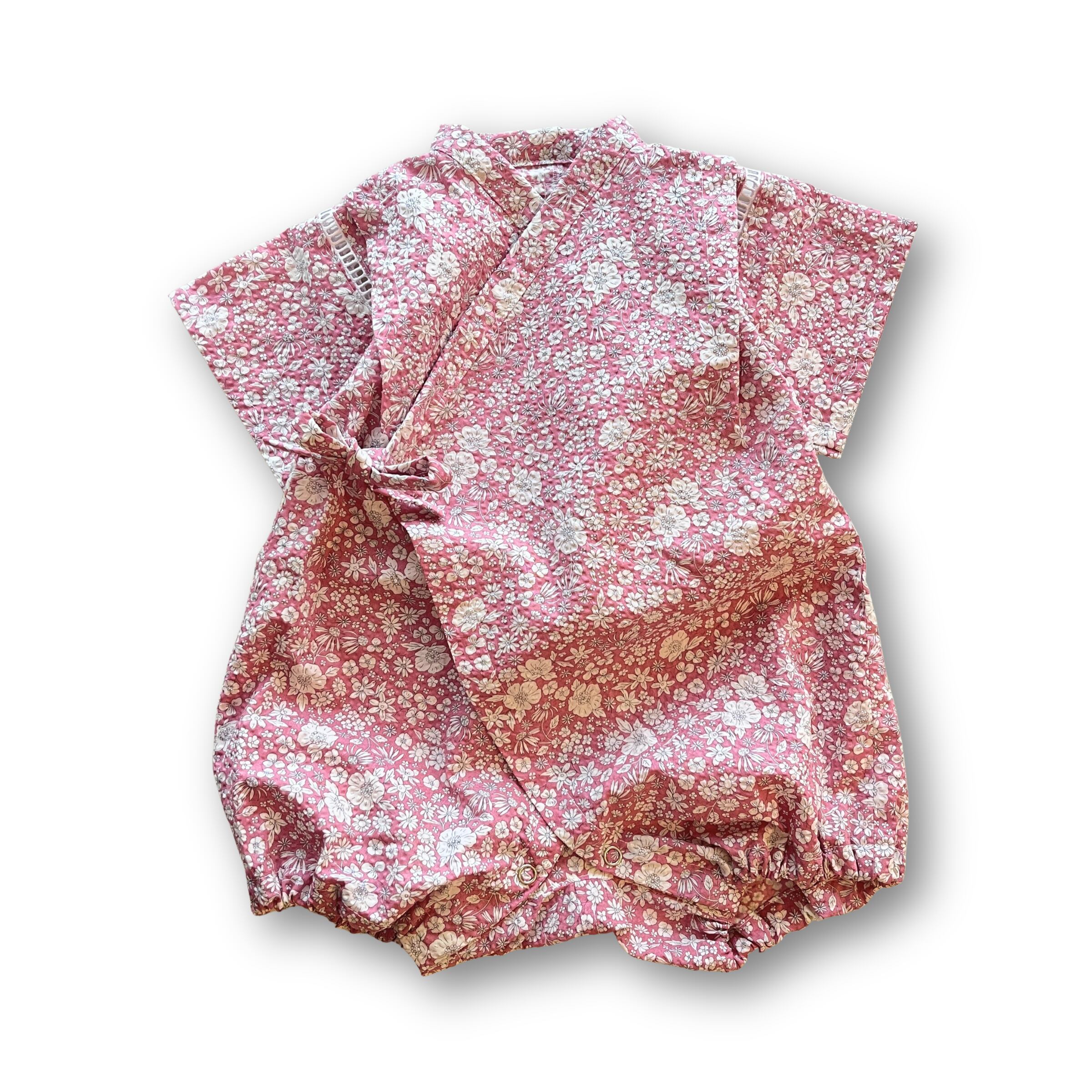 ベビー甚平ロンパースタイプピンク花柄80cm