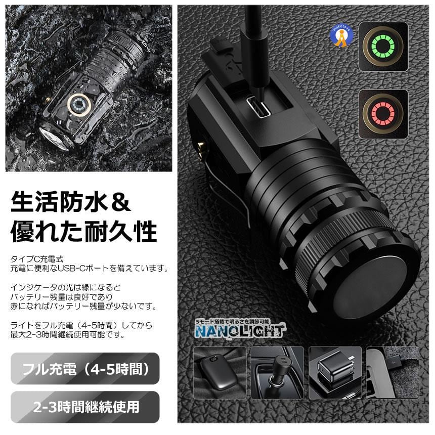 Smiling Shark ヘッドライト, USB充電式 7倍高輝度照明 5000 mAh 長