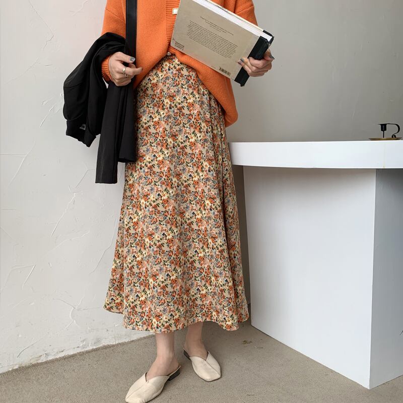 フローラルスカート スプリングハイウェストウェストAライン 春物 花柄 YY-ファッション27325264826