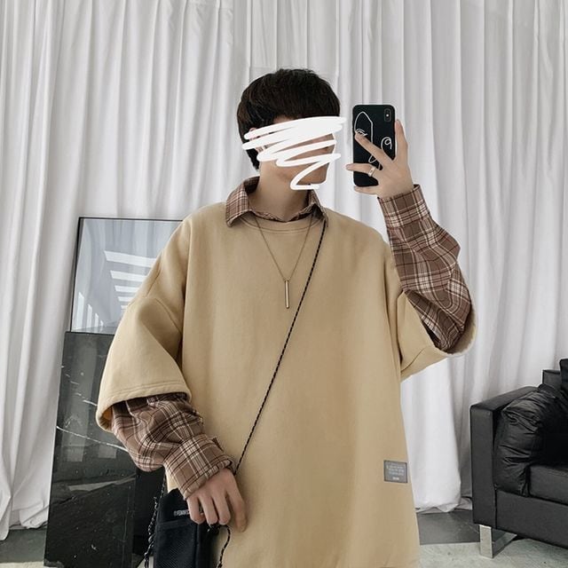 予約販売】トップス 長袖 チェック柄シャツ Tシャツ レイヤード 重ね着