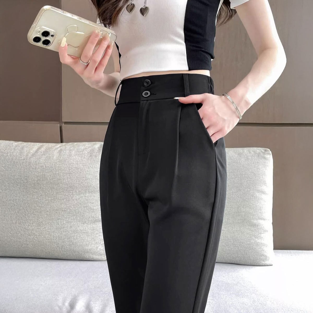 セミフレア ワイドパンツ レディース 春秋 韓国 スラックス 大人 きれいめ 通勤 ビジネス OL オフィス カジュアル フォーマル ハイウエスト 大人可愛い 大人女子