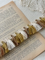 フランスVintage フリンジブレード 130cm デッドストック ブラウン×マスタードイエロー×エクリュ カルトナージュ デコレーション材 カットブレード