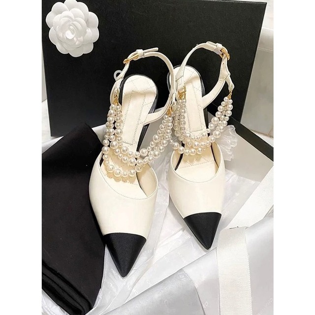 Pearl Decorative Strap Pumps(3color) V3625