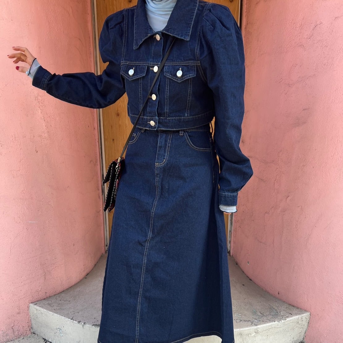 パフショルダーデニムジャケットセットアップ_LN02016