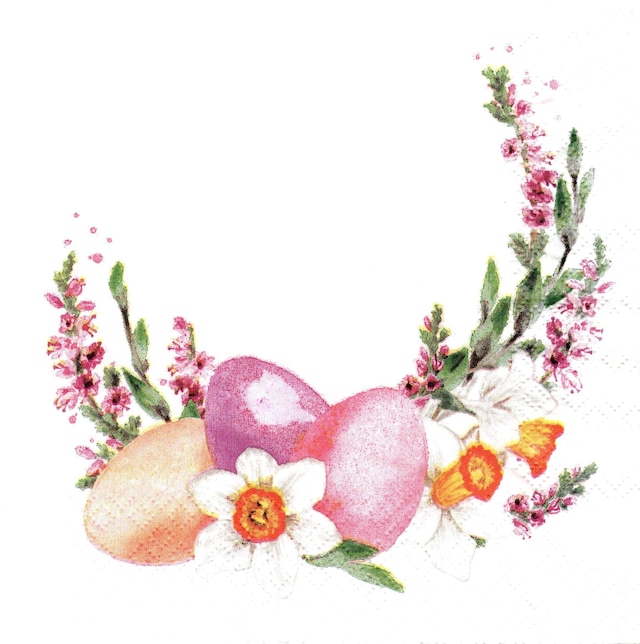 2024春夏【Daisy】バラ売り2枚 ランチサイズ ペーパーナプキン Watercolour Easter Wreath ホワイト