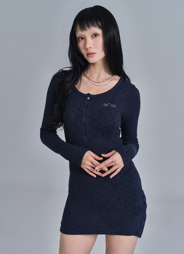 11/22発送 [as”on] LIBBED COMBI MINI DRESS / BLUE-GREEN 正規品 韓国ブランド 韓国通販 韓国代行 韓国ファッション as on ason エズオン アズオン