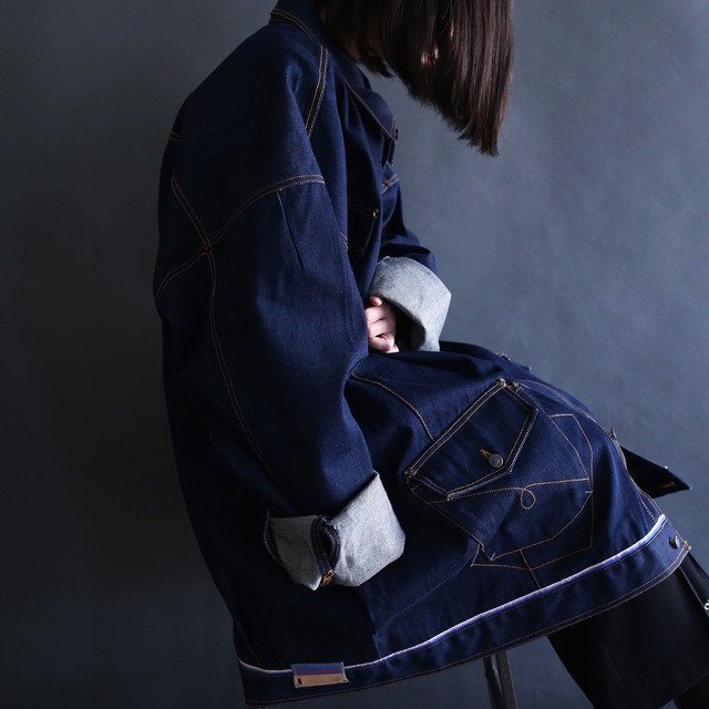 4-pocket orange stitch design super big denim jacket