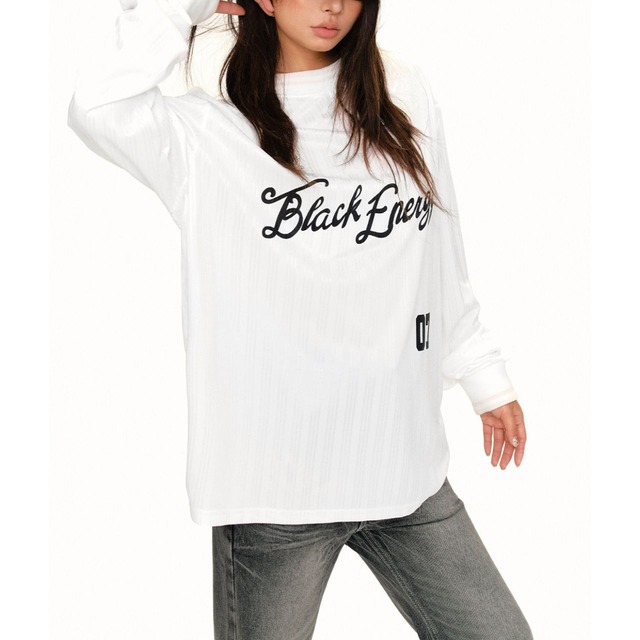レトロレタリンググラフィックリブテクスチャーロングスリーブTシャツ 2col   R02559