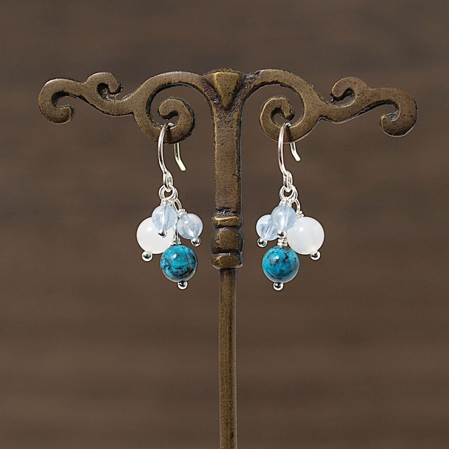 クリソコラ＋ムーンストーン＋アクアマリンピアス・イヤリング