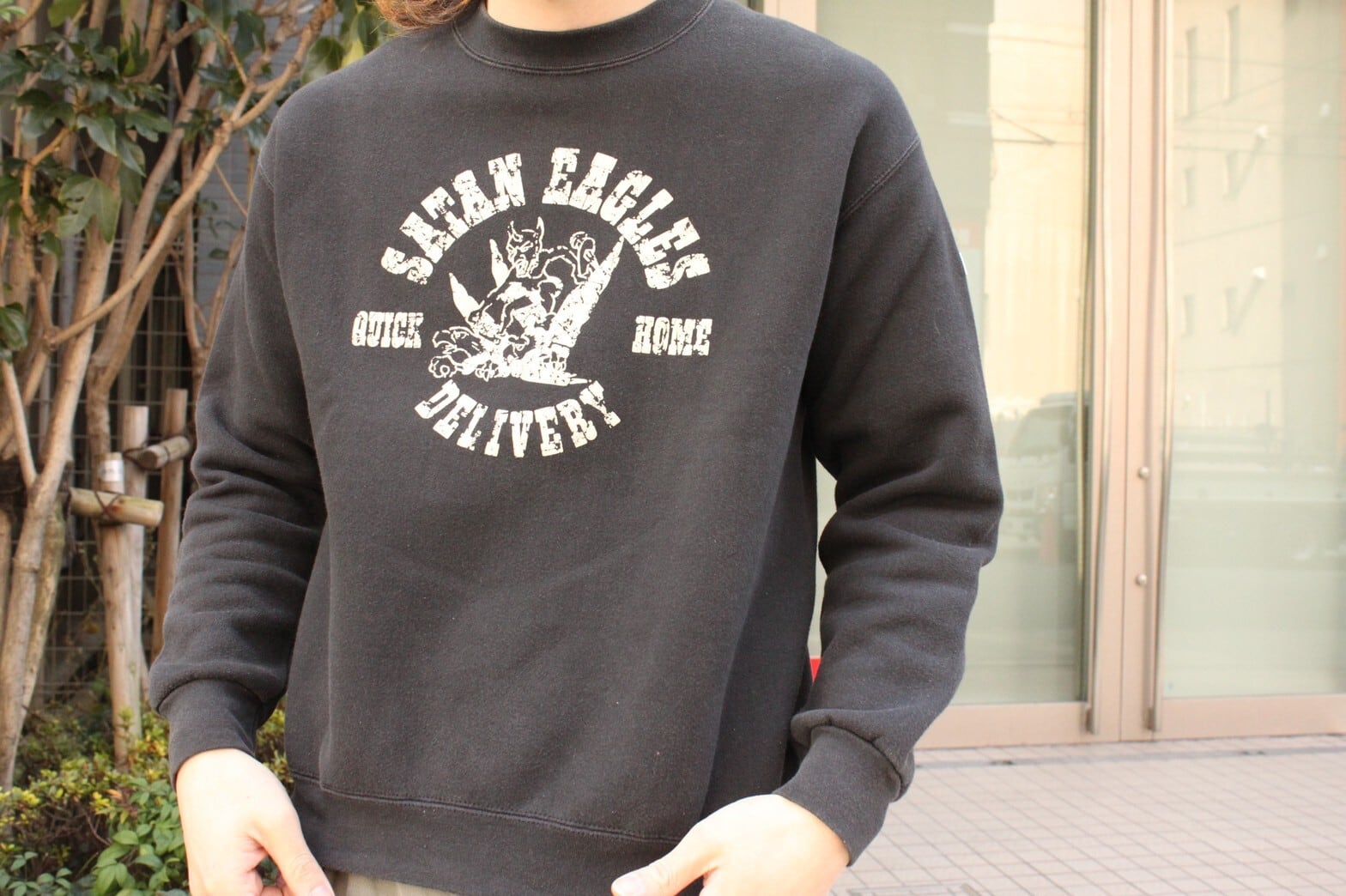 80s EDWIN SPORTS Flocky Print Sweat Shirt USA製