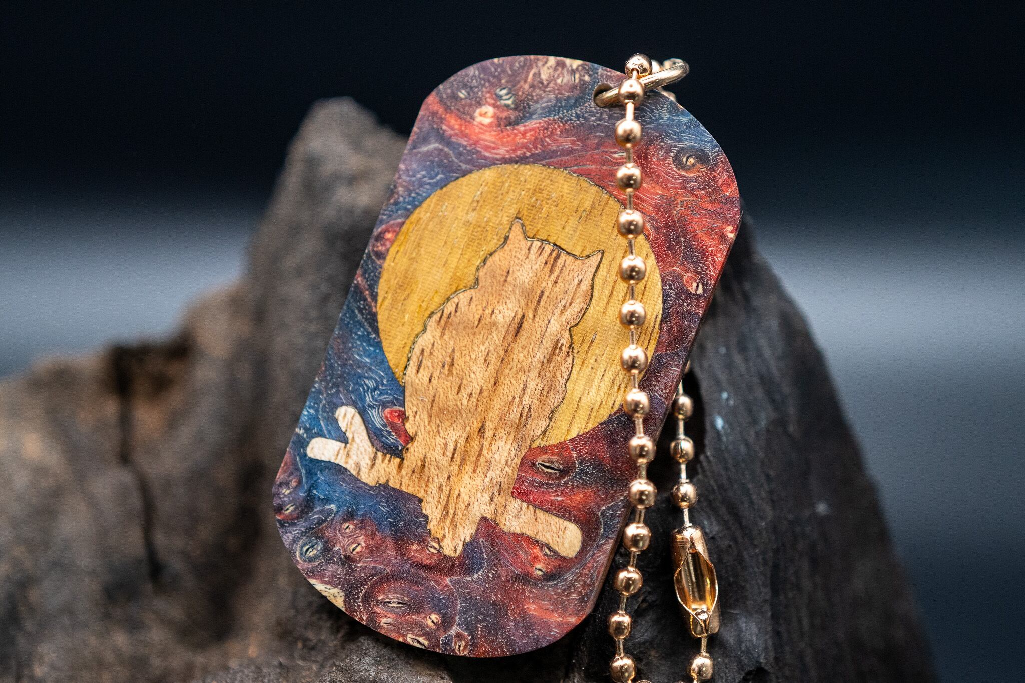 スタビライズウッド メープルバール ドッグタグ 象嵌 夜とミミズク