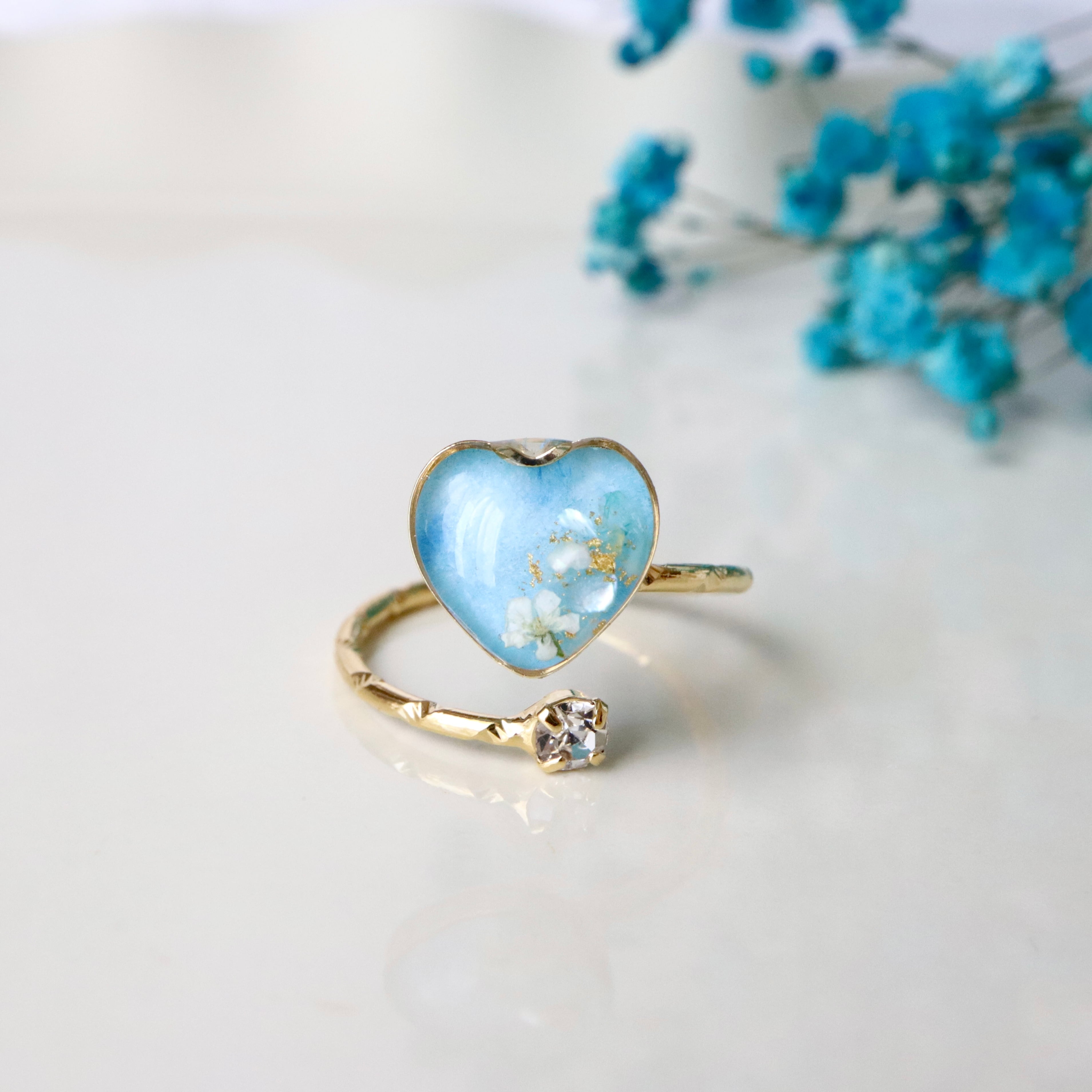 【ﾘﾝｸﾞ06】 1点もの＊和紙と水彩の彩り ~ネモフィラ~/ﾌﾘｰｻｲｽﾞ(訳あり)