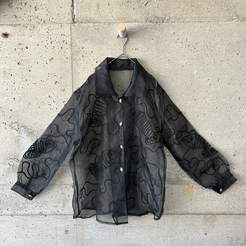 japan vintage black see-through blouse