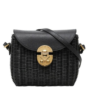 ミュウミュウ 斜め掛け ショルダーバッグ ブラック レザー ウィッカー レディース MIUMIU 【中古】