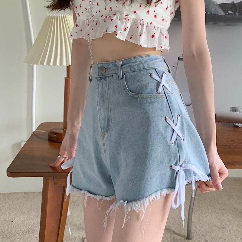 ハイウェストウェストショーツ サマー薄手ルーズパンツ 大人ガーリー スウィート キュート カジュアル 夏物 ブルマー 試着室36099956492