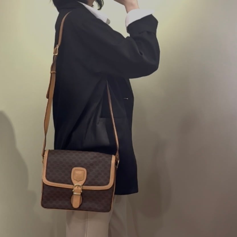 CELINE】2407 セリーヌマカダム ショルダーバッグ／ブラウン×pvc
