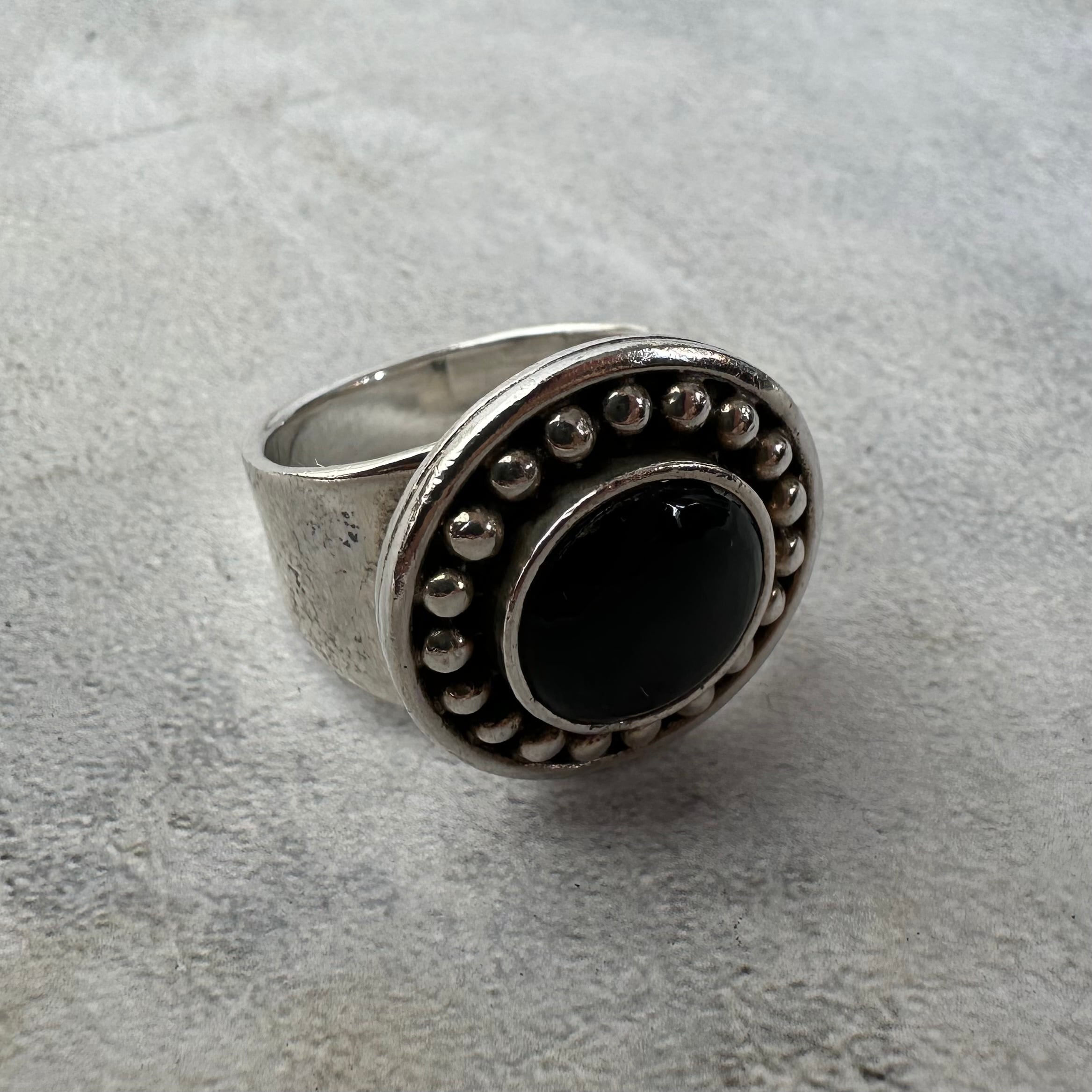 Vintage Black Onyx Ring Silver925 Size12.5 Made in Mexico