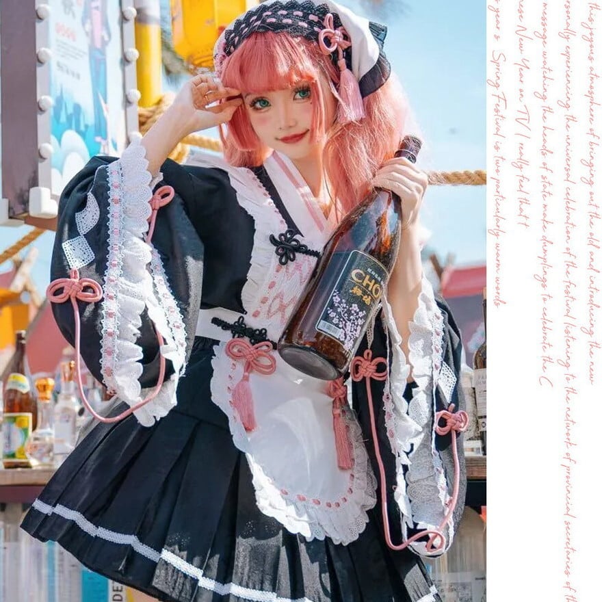 天使と悪魔 サブカル系 華ロリ チャイナドレス メイド服 コスプレ 和装 上下セット エプロン JK リボン フリル ガーリー かわいい  原宿ファッション 地雷系 イベント | 天使と悪魔 サブカル系ファッション SEASONZ～サブカル、地雷、アイドル衣装専門～