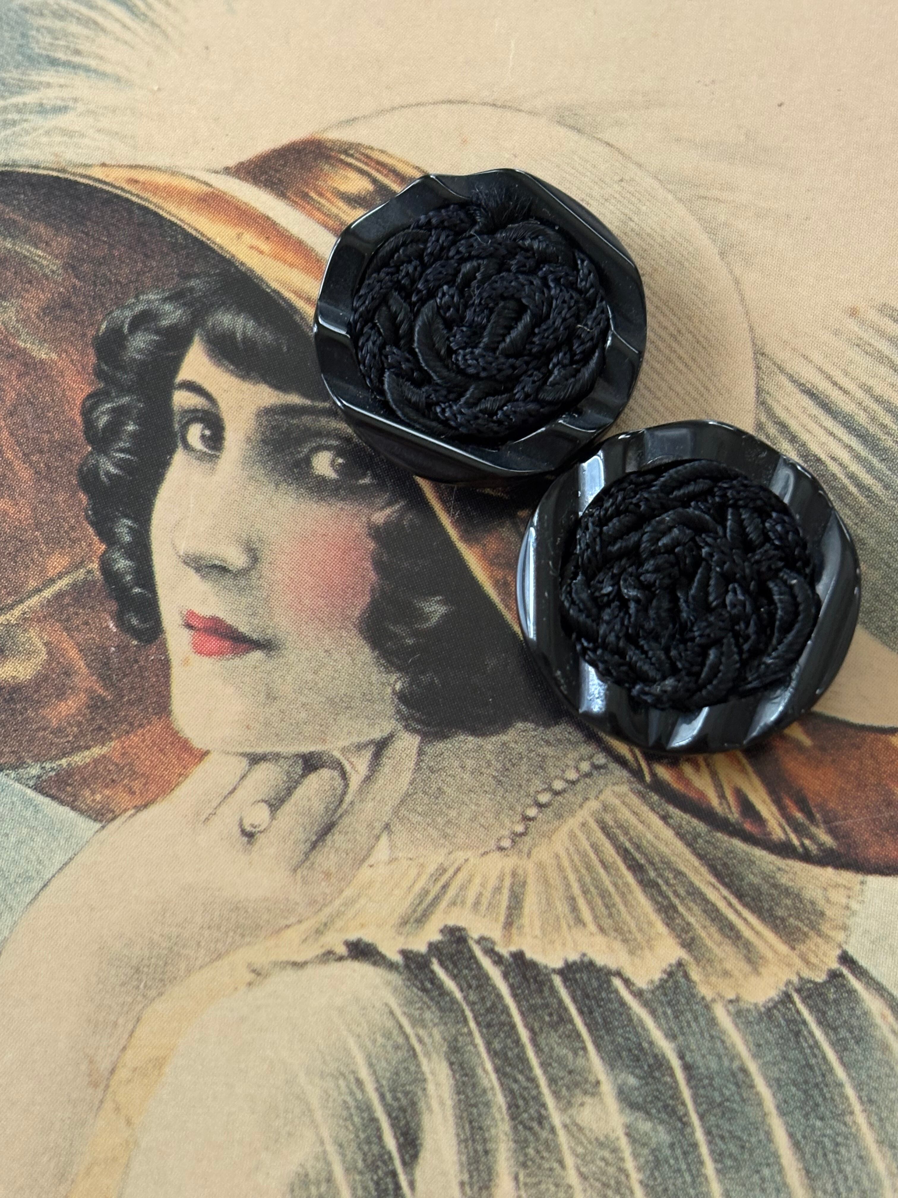 20mm Japanese ヴィンテージボタン ブラック コードボタン アクセサリーパーツ デコレーション材