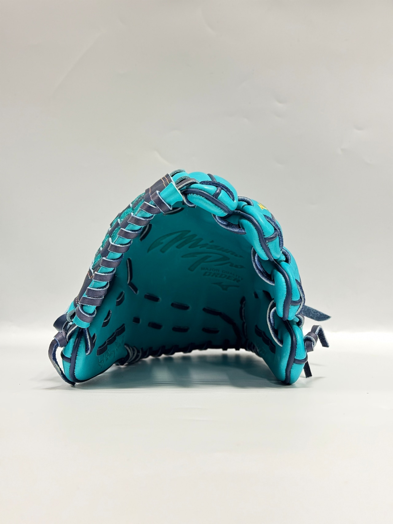 MIZUNO PROーミズノプロ 軟式グローブ ミチイ店舗別注オリジナルグラブ 右投げ用 内野手AXIモデル 5mm大 ヒスイ/Dブルー×Dブルー タータン1ウェブ・画像6