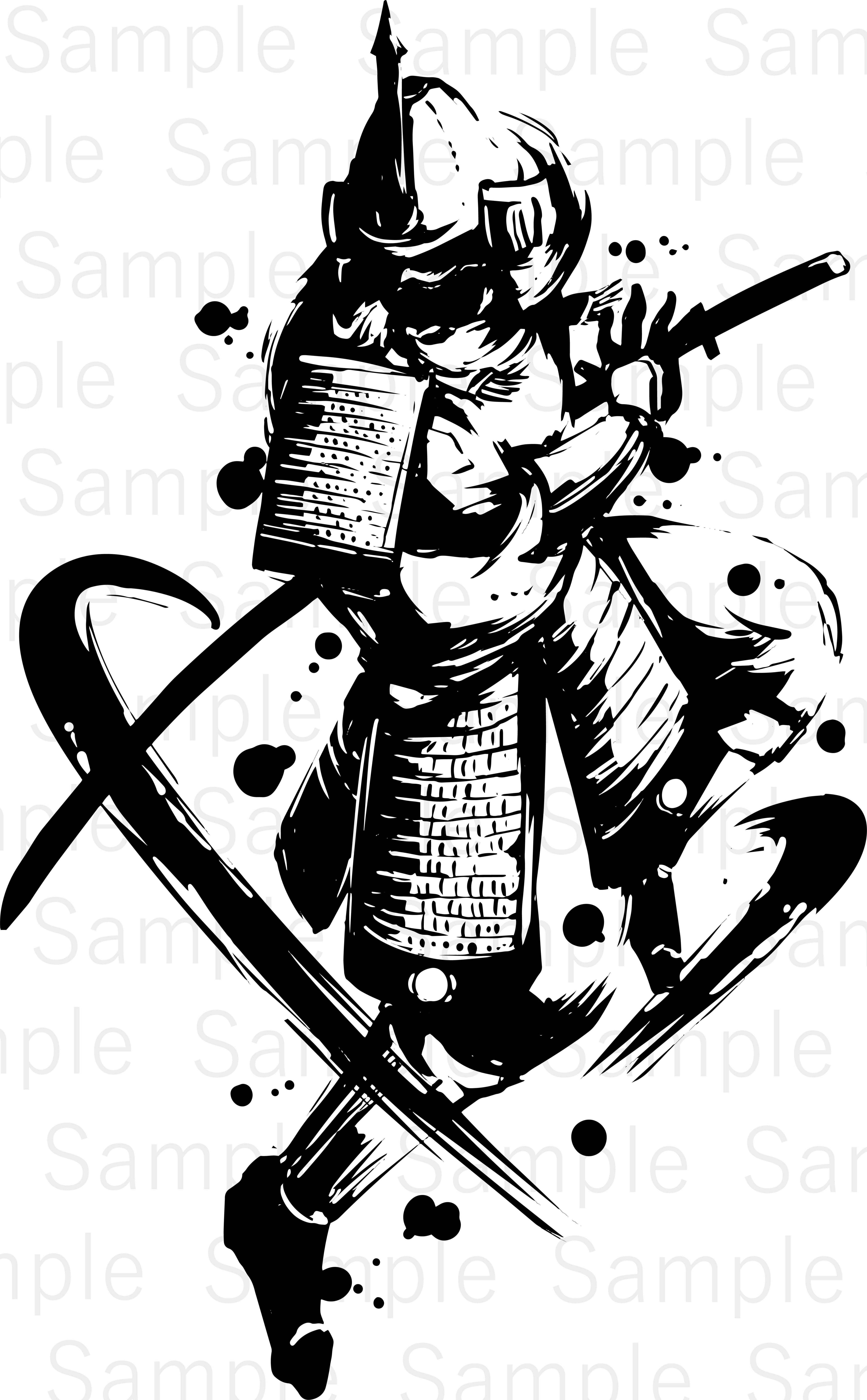 水墨画 武士 アクリル画 3点セット 水墨画 武士 アクリル画 3点セット