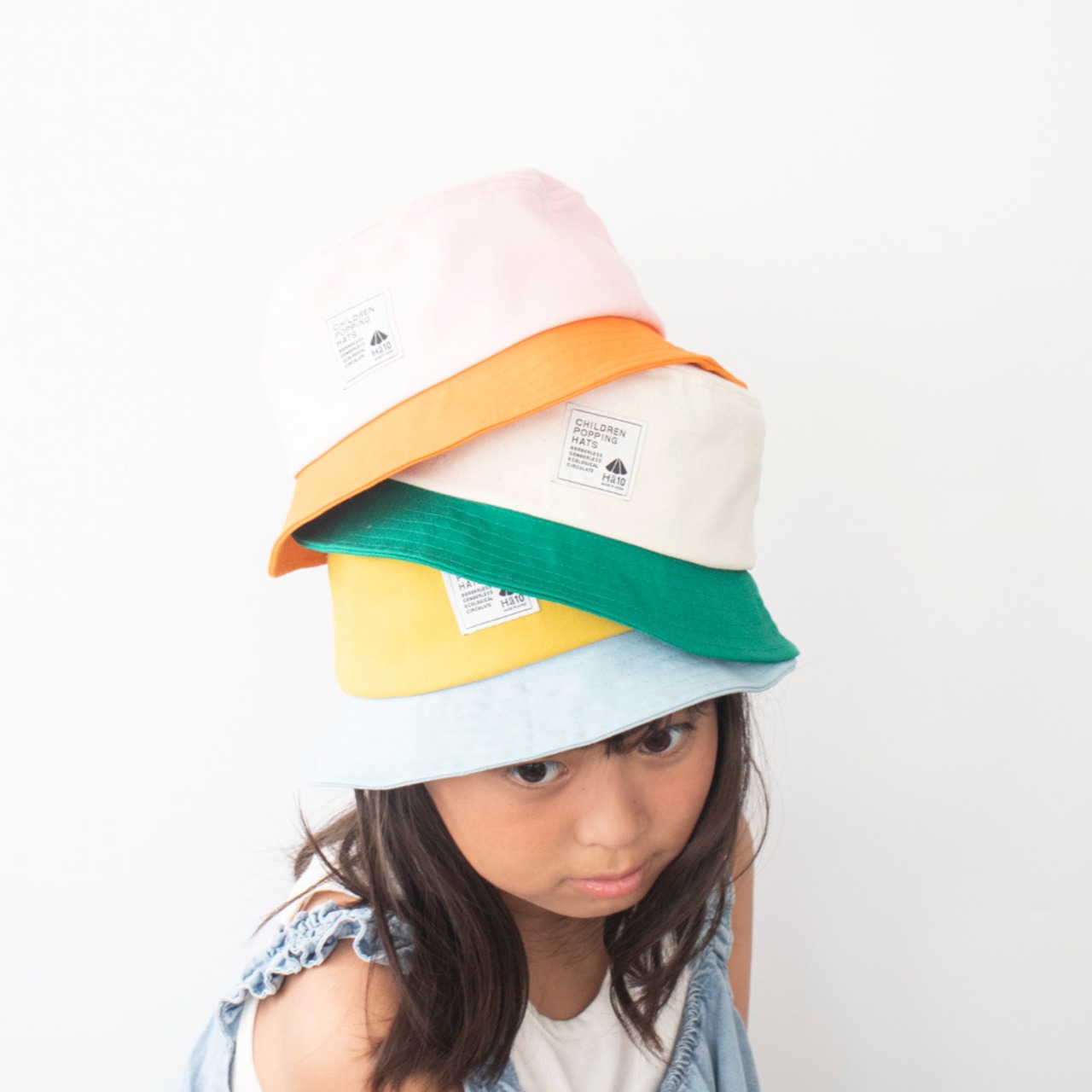 バケットハット【アイボリー×グリーン】54cm 全3色 推奨年齢4歳〜8歳