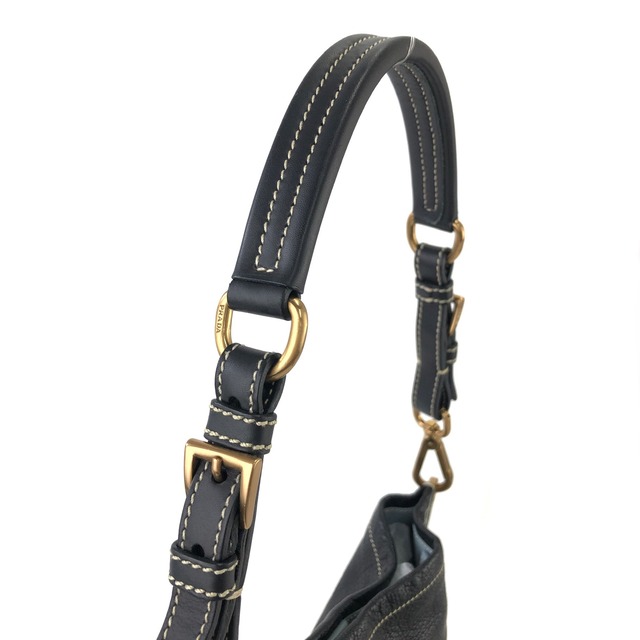 PRADA プラダ  トライアングルロゴ レザー ホーボーバッグ ショルダーバッグ ブラック vintage ヴィンテージ オールド 32faxx