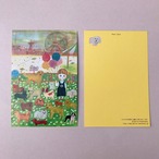 POST CARD 「ドクダミの花咲く公園と少年と犬いっぱい」no.19