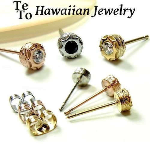 【ハワイアンジュエリー / HawaiianJewelry】 CZ サンマーク ピアス【片耳用】ゴールド プルメリア スクロール ホヌ (ges8136)