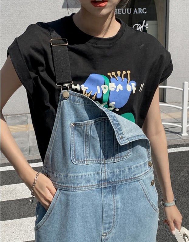 オーバーオール サロペット デニム ポケット ストレートパンツ スリム