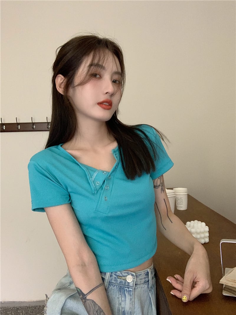 サマーボタンショートTシャツ 夏物 モンロー18594286991