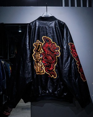 【add (C) vintage】“Dragon Embroidery” Loose Faux Leather Bomber Jacket