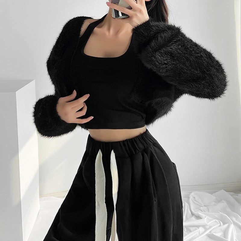 mohair-knit cropped bolero cardigan la2269