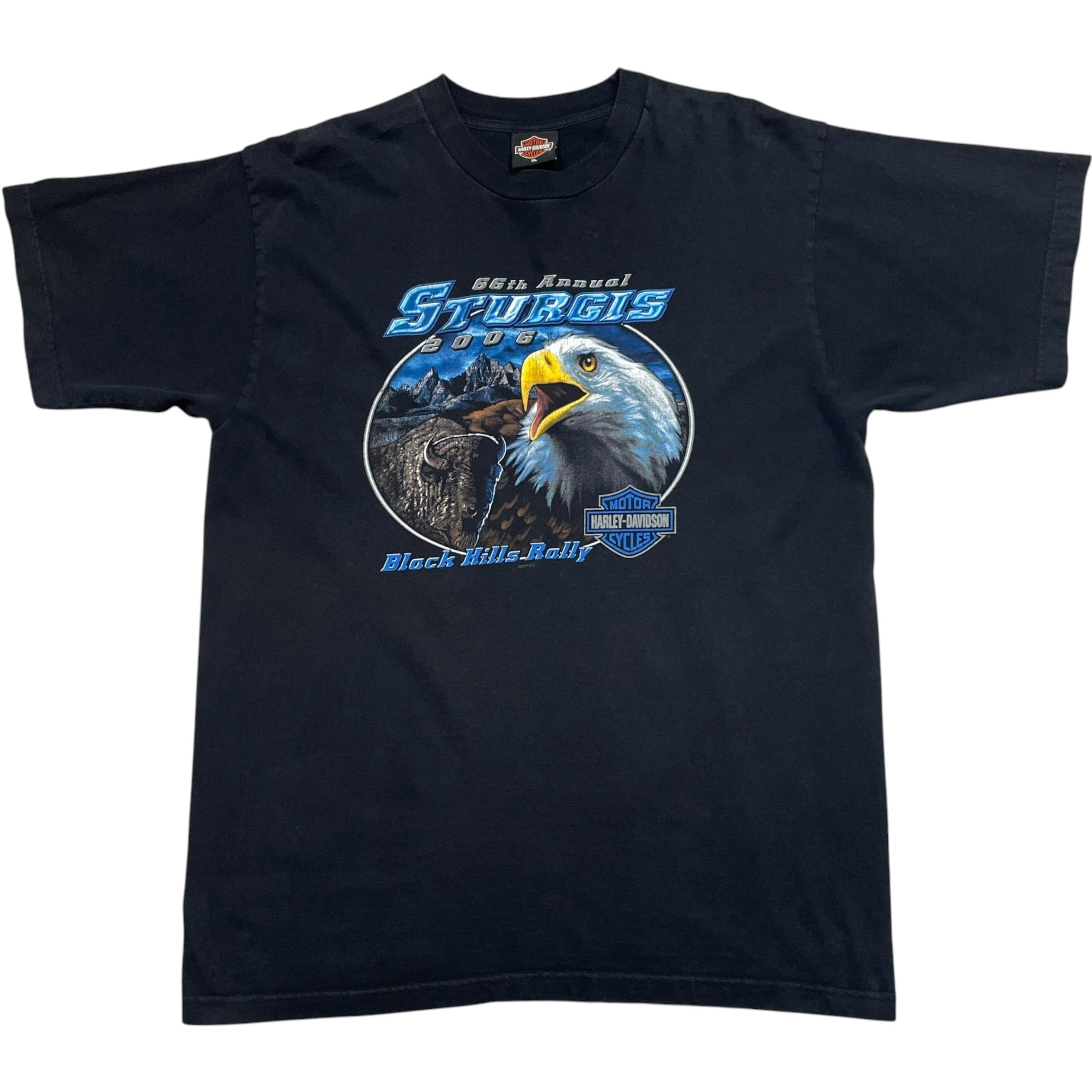 《XL》Harley-Davidson ハーレーダビッドソン Tシャツ 両面プリント イーグル バイソンプリント ブラック USA製 no.10377
